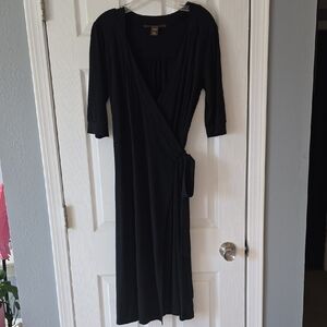 Merona Black Wrap Tie Front Dress 3/4 Sleeve